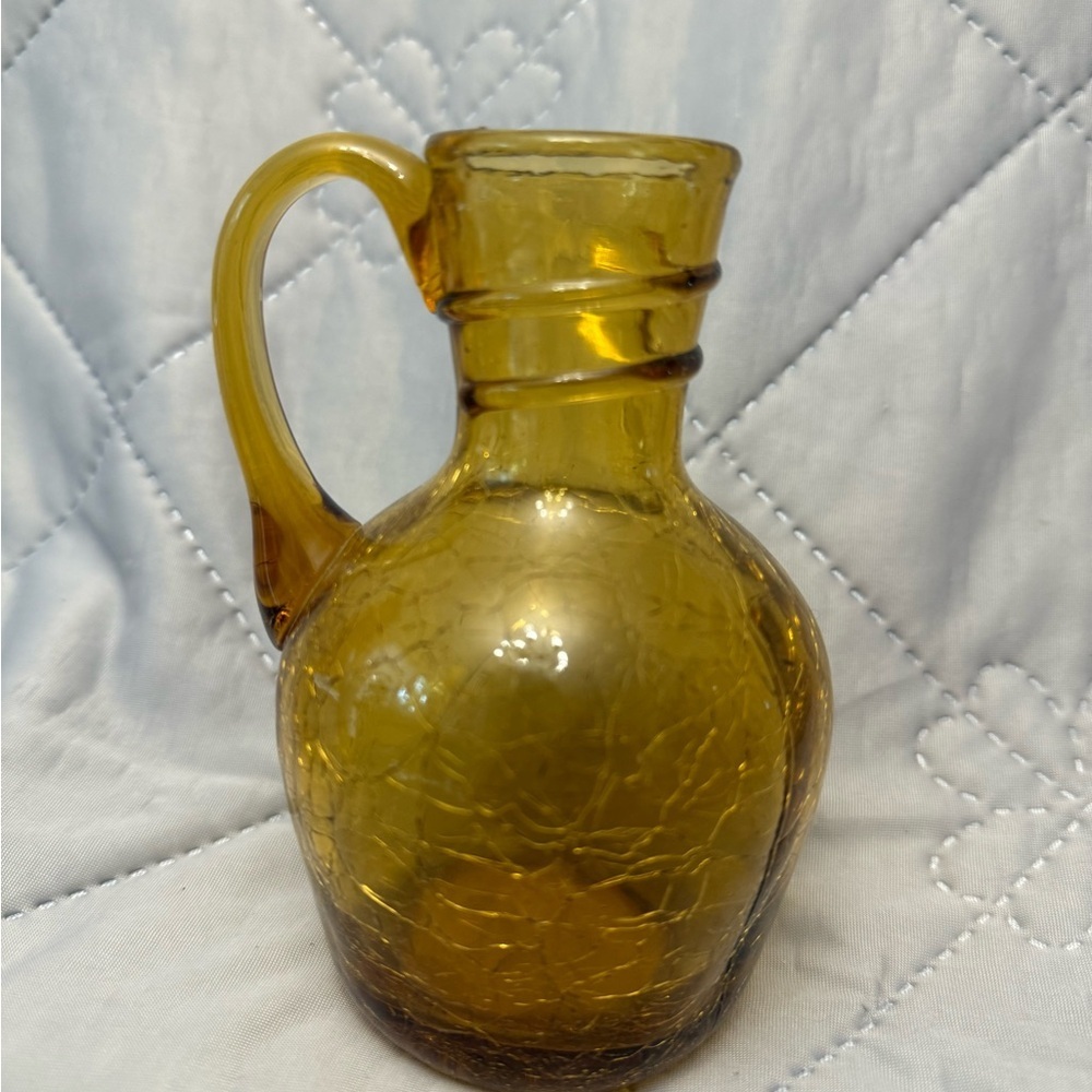 Vintage Small Amber Crackle Glass Jug / Pitcher in a excellent condition